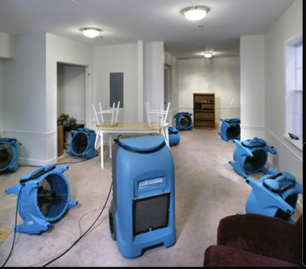 Air movers and dehumidifier setup for Water Damage Restoration in Chubbuck